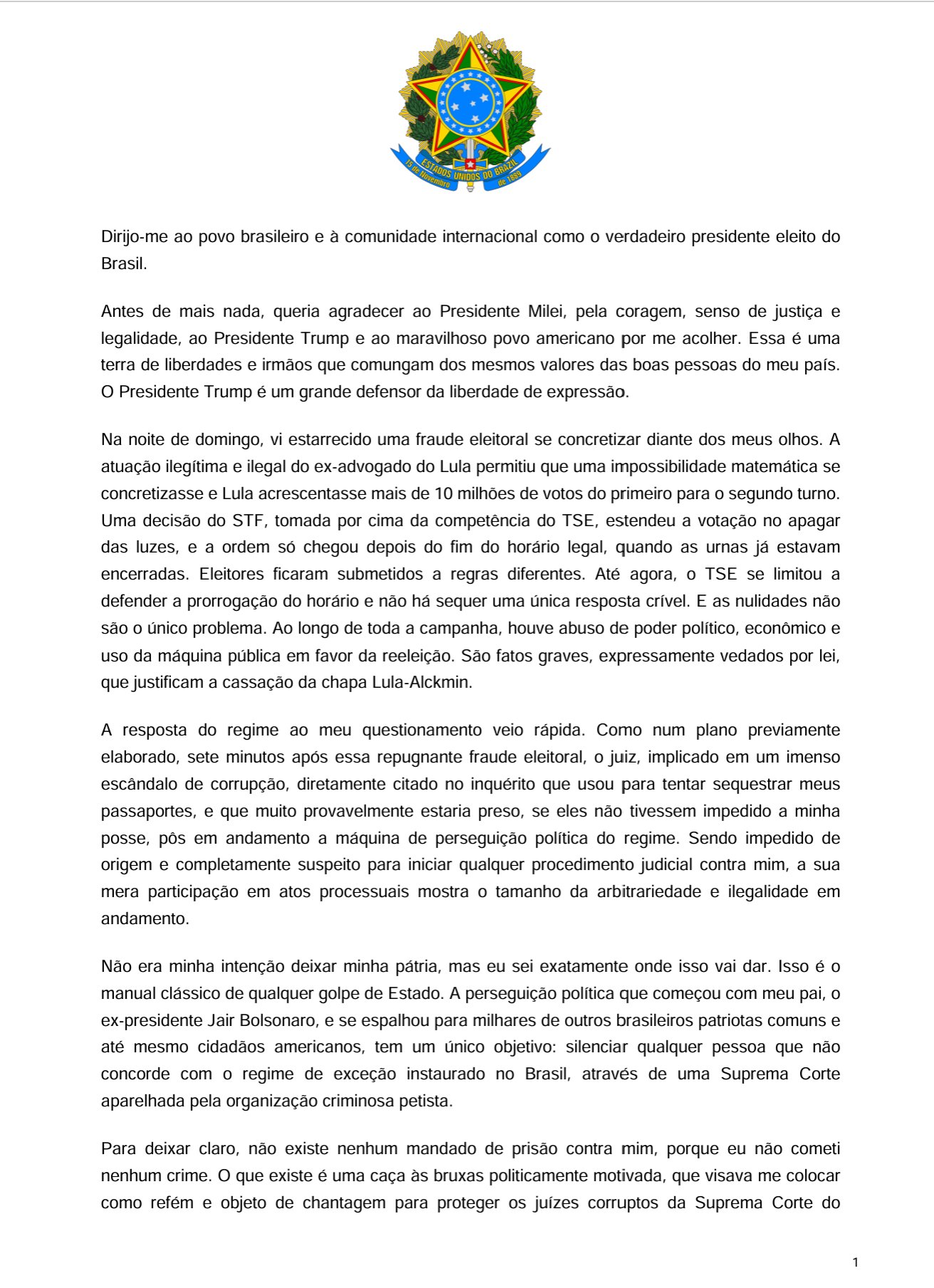 Flávio se autodeclara presidente eleito do Brasil