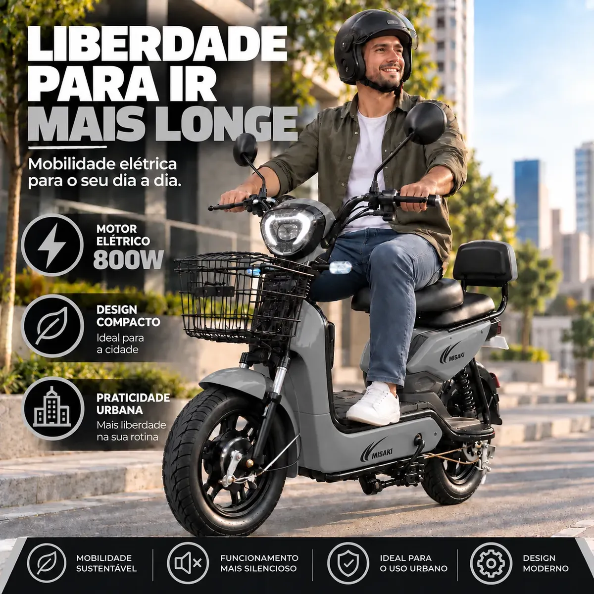 Motocicleta Elétrica Bike Scooter Sem Cnh 800w Mobilidade