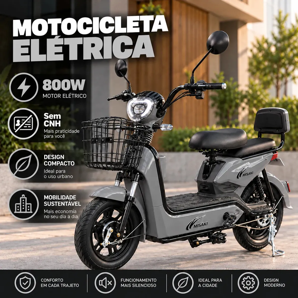 Motocicleta Elétrica Bike Scooter Sem Cnh 800w Mobilidade