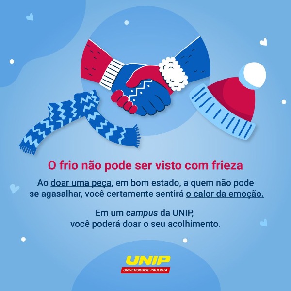 Campanha do agasalho 2022 se encerra nesta sexta na Unip