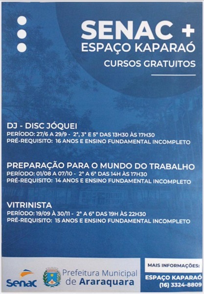 Cursos tem inscrições gratuitas em aberto para jovens em Araraquara