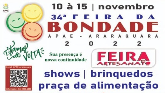 Feira da Bondade da APAE Araraquara começa hoje (10); confira a programação