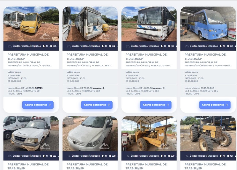 Prefeitura da região faz leilão de veículos, maquinários e outros