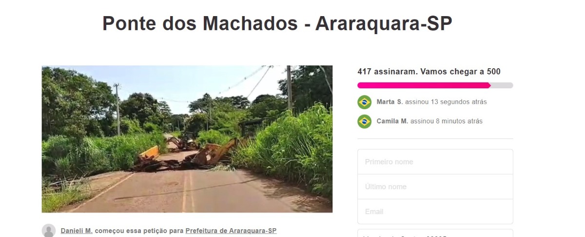 Moradores criam abaixo-assinado cobrando entrega da Ponte dos Machados