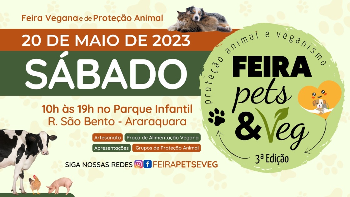 Feira com produtos veganos e adoção de animais acontece neste sábado (20)