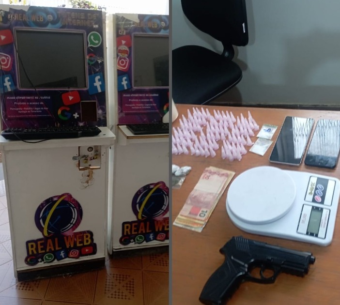 Polícia apreende drogas e máquinas caça-níqueis em comércio; dois foram detidos