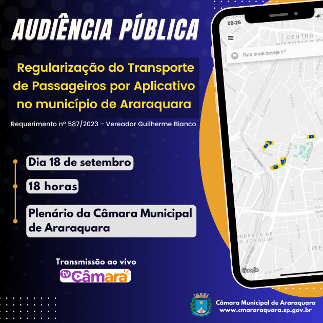 Câmara realiza audiência sobre regularização do transporte de passageiros por aplicativo