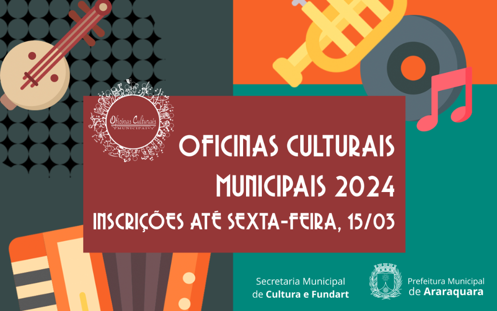 Inscrições para Oficinas Culturais Municipais seguem até sexta-feira (15)