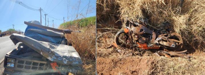 Colisão entre moto e caminhão deixa casal morto na vicinal Nelson Barbieiri
