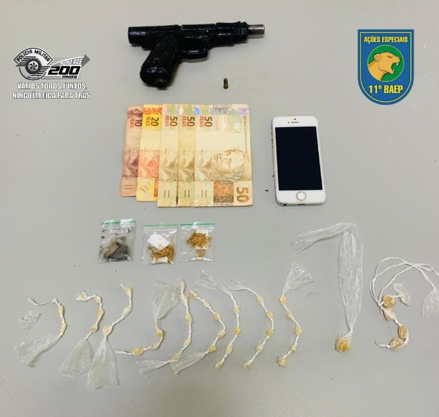 Dupla é presa pelo Baep/Canil com drogas e arma de fogo artesanal no Parque Laura Molina