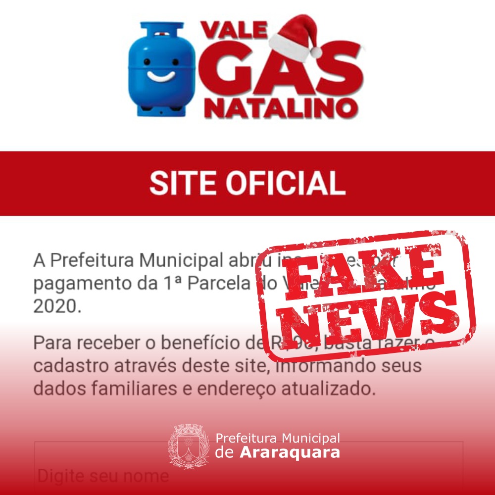 Não existe "vale gás natalino", alerta Prefeitura de Araraquara