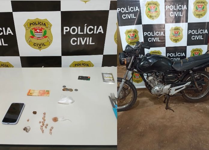 Dupla é presa com drogas e moto furtada durante operação da Polícia Civil em Américo