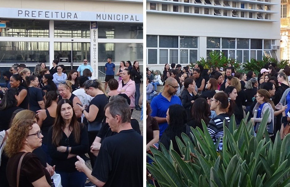 Servidores de Araraquara protestam em frente à Prefeitura e cobram diálogo: 'negocia, Lapena'