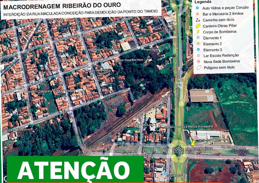 Ponte da Rua Imaculada Conceição será interditada por 90 dias em Araraquara