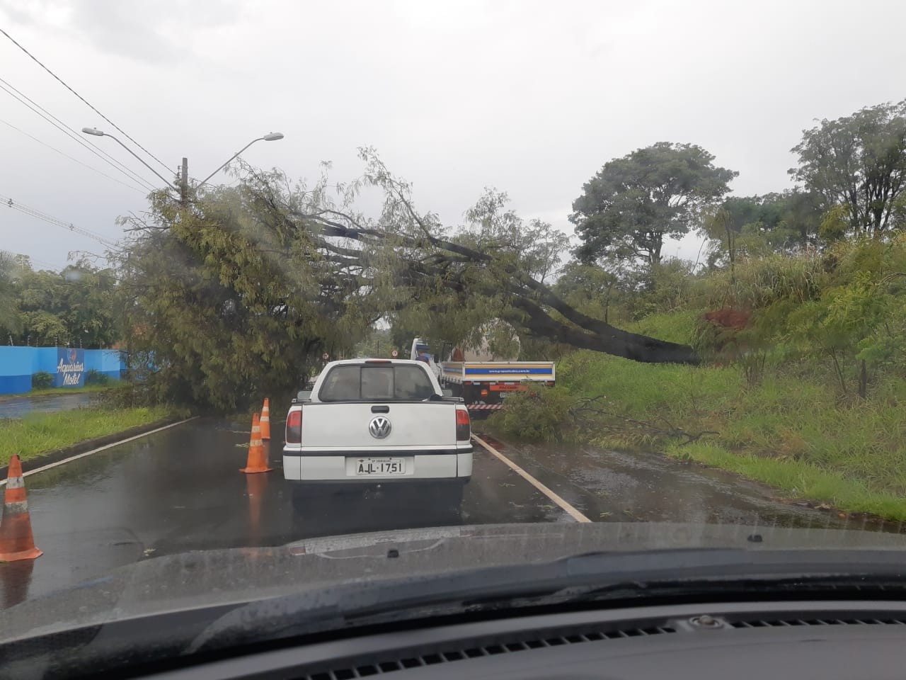 Chuva forte com granizo provoca alagamentos e queda de árvores em Araraquara
