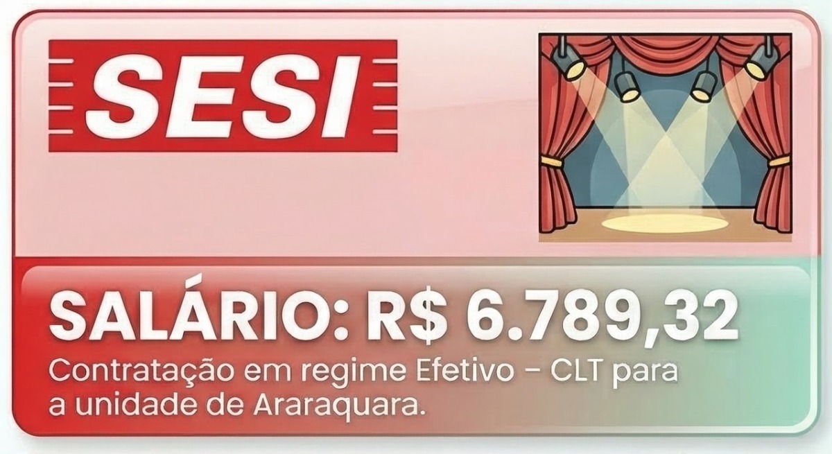 SESI Araraquara abre vaga com salário de R$ 6,7 mil; inscrições terminam domingo