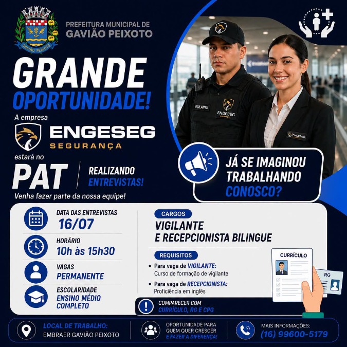 Empresa abre vagas de emprego e fará entrevistas em Gavião Peixoto
