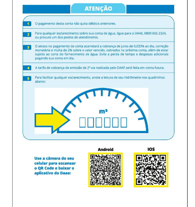 Daae vai emitir nova conta de água a partir de agosto; entenda as mudanças