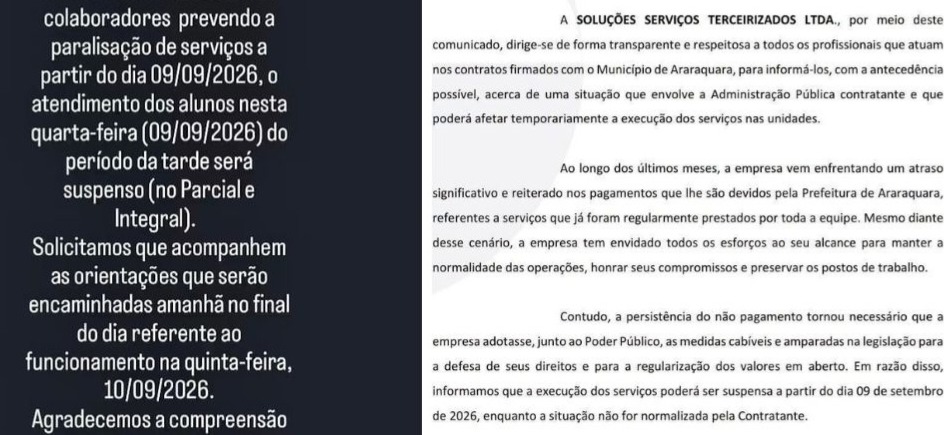 Paralisação da empresa Soluções suspende aulas em creches de Araraquara