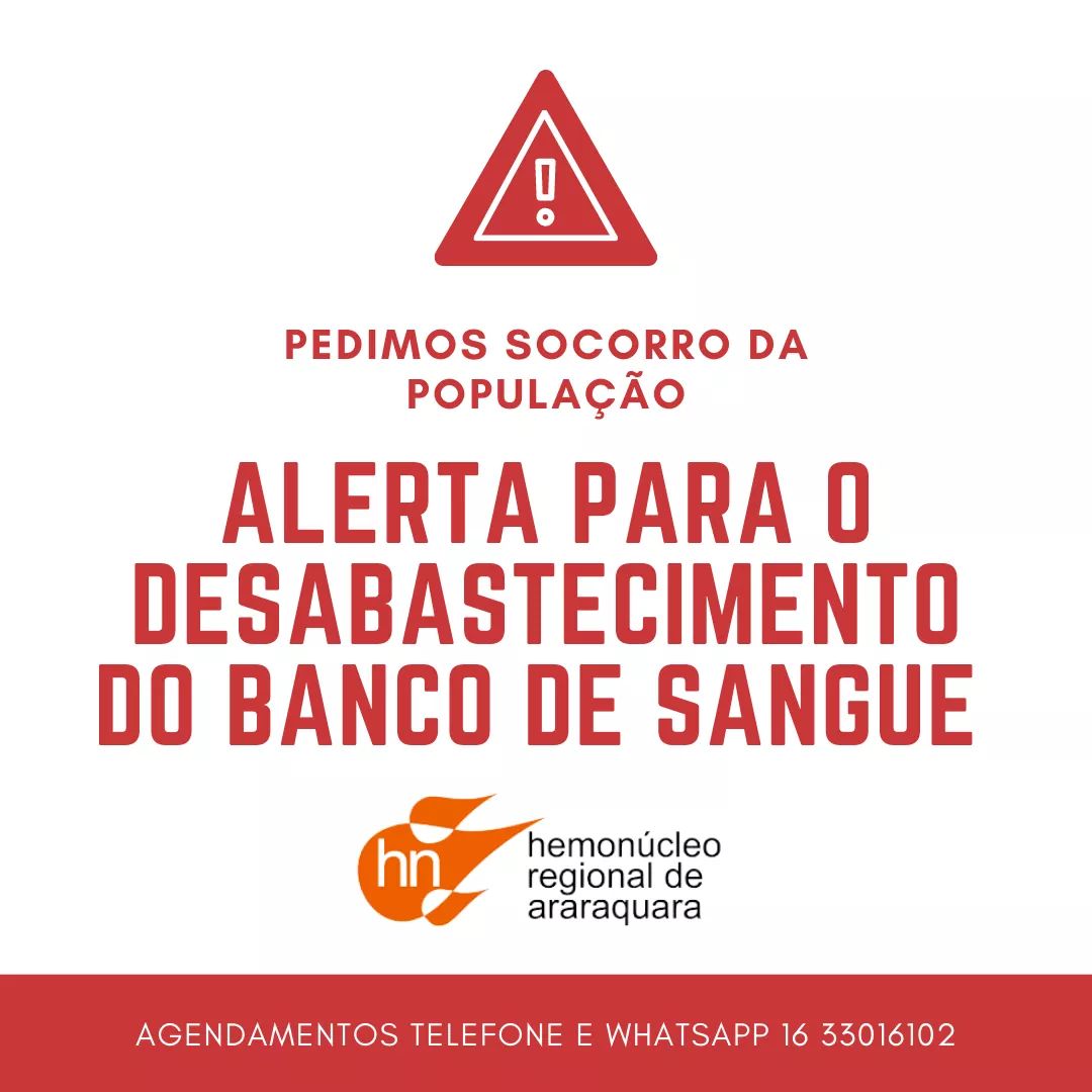 Com desabastecimento, Hemonúcleo de Araraquara pede doações de sangue