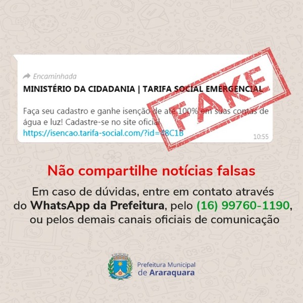 Cuidado: Cadastro para tarifa social é Fake News