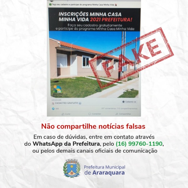 Prefeitura alerta sobre falsas inscrições para o Minha Casa Minha Vida