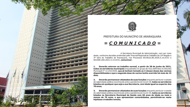 Servidores vacinados devem retornar ao trabalho