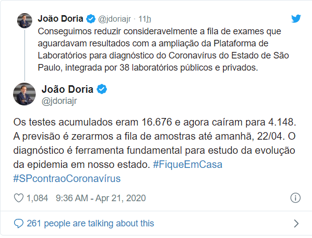 SP: filas de amostras do coronavírus devem ser zeradas hoje