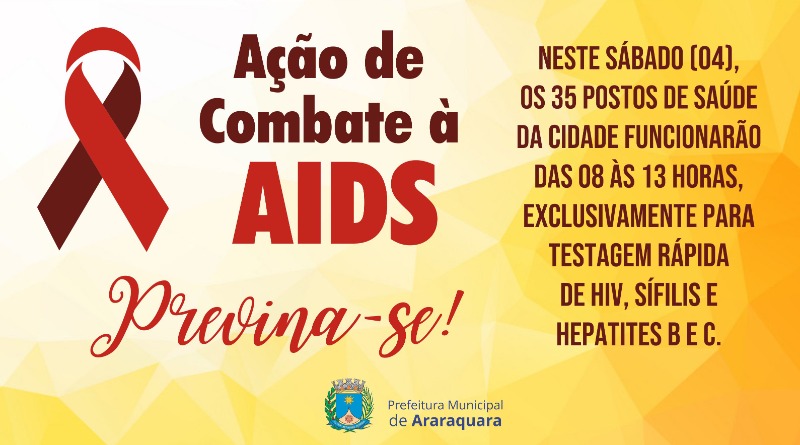 Postos de saúde abrem neste sábado para exames de HIV, sífilis e hepatites