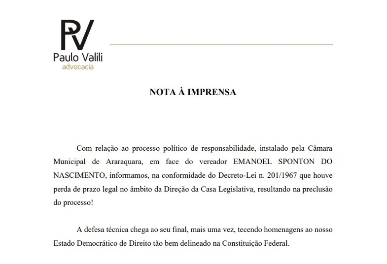 Foto: Reprodução/Nota da Defesa de Sponton