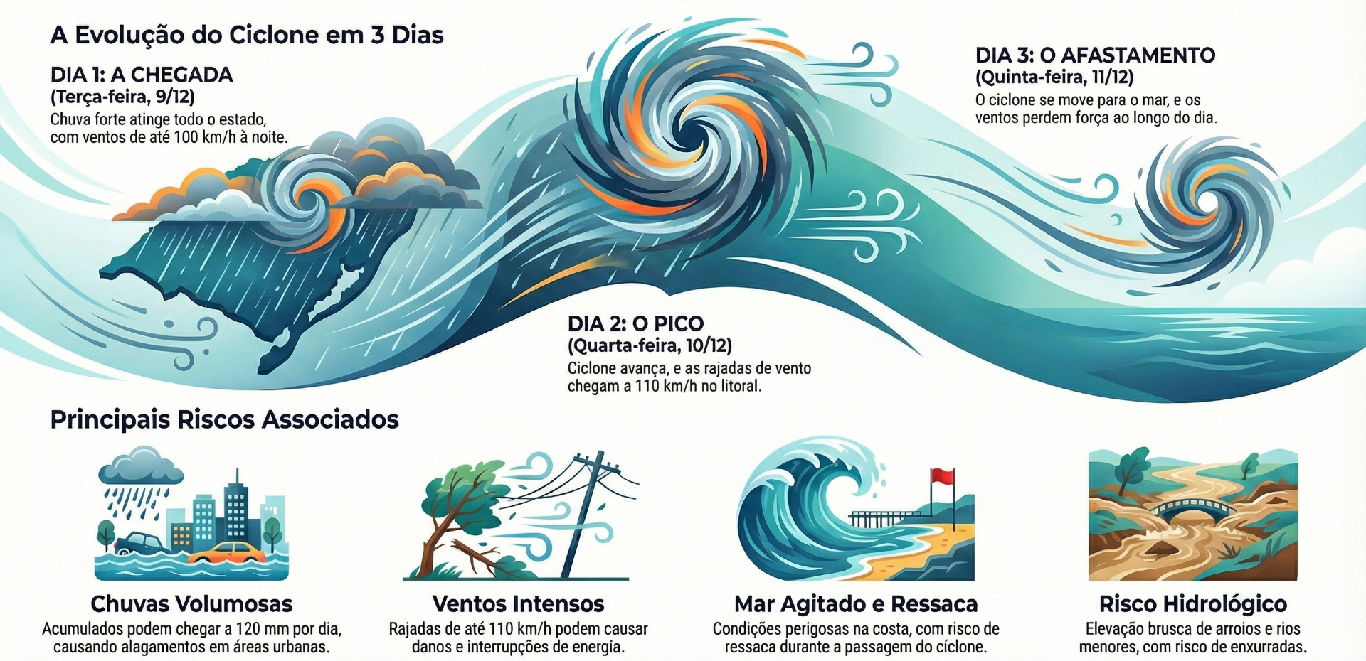 Entenda como será o impacto do Ciclone Extratropical no Brasil, principalmente no Sul do país