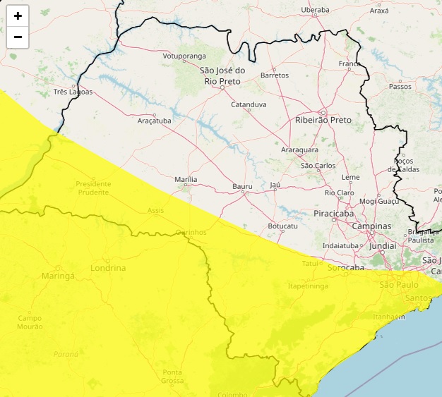 Legenda: Alerta do INMET não deve atingir Araraquara como mostra o mapa 
