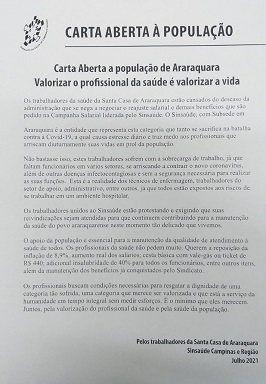 Carta aberta do Sinsaúde