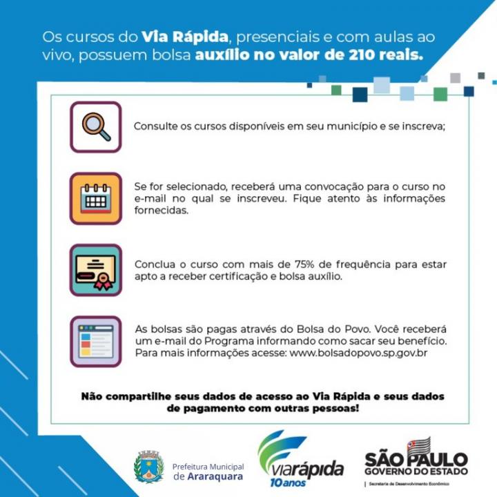 Foto 1 de 1 — Via Rápida abre inscrições para cursos com bolsa auxílio de R$210 em Araraquara