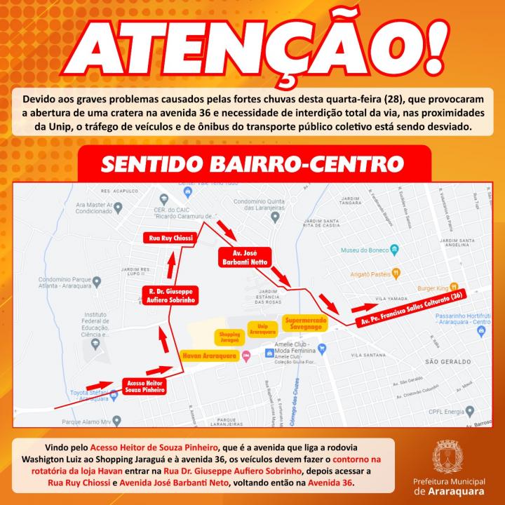 Foto 2 de 2 — Prefeitura define desvio de trânsito com Avenida 36 interditada