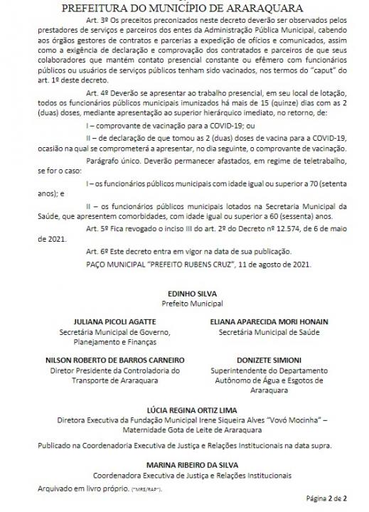 Foto 2 de 2 — Prefeitura publica decreto que obriga servidor público a tomar vacina contra a Covid-19